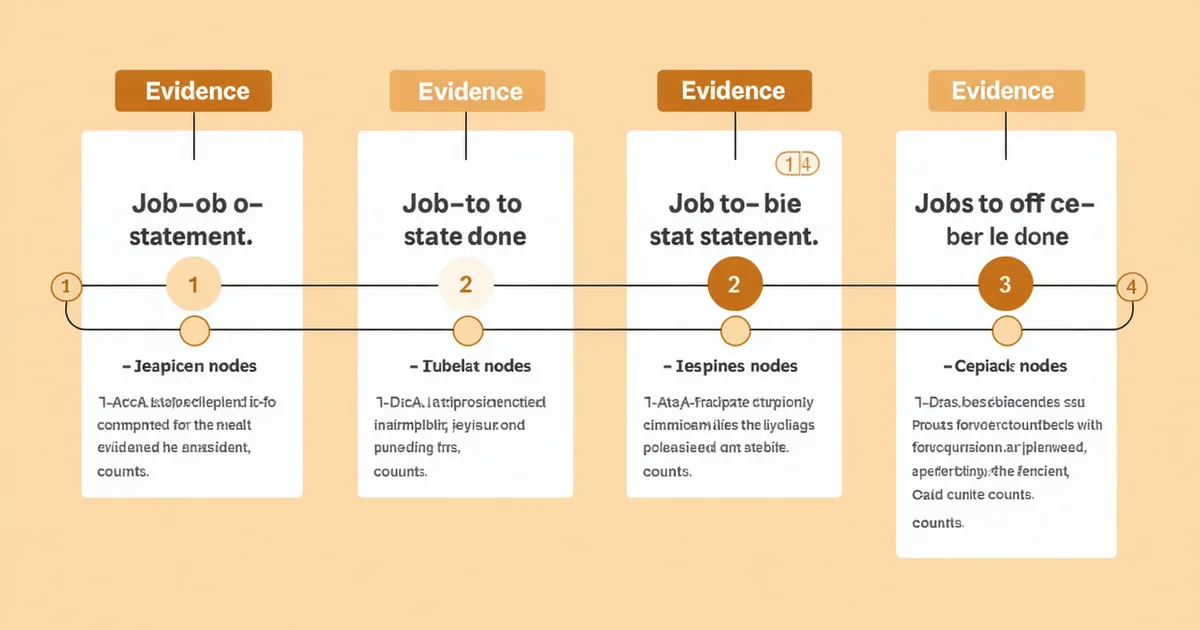 A structured jobs-to-be-done framework diagram showing interview data mapped against job statements