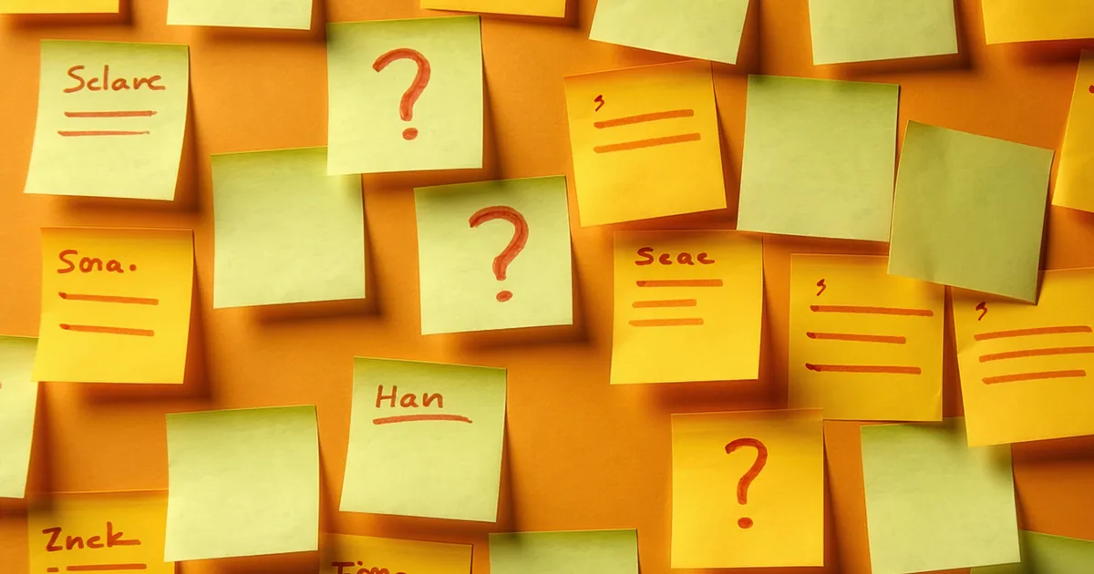 Post-it notes arranged in a messy affinity diagram cluster — illustrating why affinity diagrams fail product managers