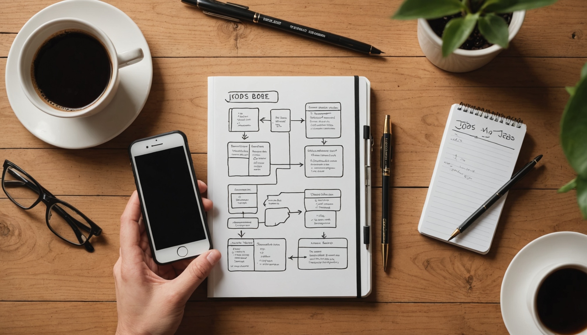 Jobs-to-be-done framework diagram in a notebook